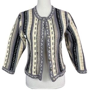 Wool Striped Textured Cardigan S Sweater Heavyweight Textured Buttoned Purple